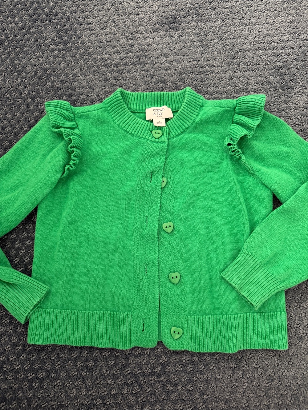 crown & ivy Bright Green Ruffle-Shoulder Cardigan